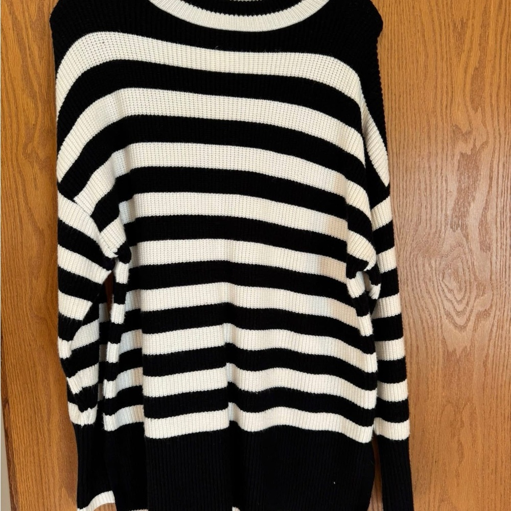 Philosophy Black and White Striped Turtleneck Sweater
